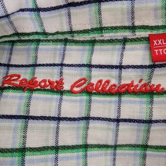 Report Collection Men's shirt XXL Blue Green checkered 100% linen long sleeve - Picture 6 of 11